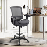 WITTLONG 400lbs Drafting Chair with Extra Seat Cushion Tall Office Chair with Soft Armrests Executive Computer Standing Desk Chair with Lumbar Support and Enlarged Adjustable Footring-Black WITTLONG