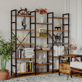 IRONCK Bookcases and Bookshelves Triple Wide 5 Tiers Industrial Bookshelf, Large Etagere Bookshelf Open Display Shelves with Metal Frame for Living Room Bedroom Home Office IRONCK