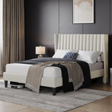 Yaheetech Full Bed Frame Upholstered Platform Bed with Fabric Headboard, Wing Edge Design/Non-Slip and Noise-Free/Wooden Slats Support/No Box Spring Needed/Easy Assembly, Beige Full Bed Yaheetech
