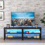Clikuutory Modern Black 63 inch Metal TV Stand with LED Lights and Power Outlets for 40 50 55 60 65 70 Inch TVs, 3 Tier Television Stands with Entertainment Center and Storage for Living Room, Bedroom Clikuutory
