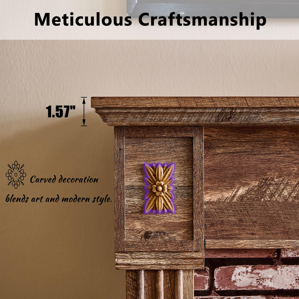 43" Electric Fireplace with Mantel, Electric Fireplace Heater, TV Stand w/Freestanding Electric Fireplace, Stacked Stone Surround, Remote Control, Adjustable Flame Level for Living Room (Light Brown) Aitjunz