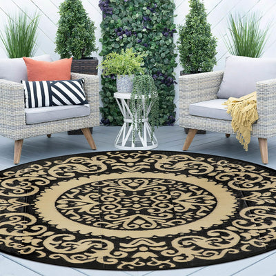 Homcomoda Round Outdoor Rugs for Patio 6ft Waterproof Clearance Reversible Patio Rugs Lightweight Outdoor Rugs Plastic Straw Rugs Portable RV Camping Rug Mat for Outdoor Porch Beach BBQ Beach Backyard