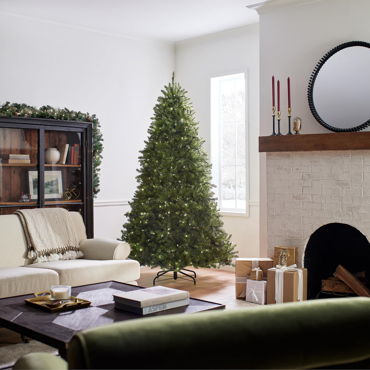 National Tree Company Pre-Lit Artificial Full Christmas Tree, Green, Dunhill Fir, Dual Color LED Lights, Includes PowerConnect and Stand, 7.5 Feet National Tree Company