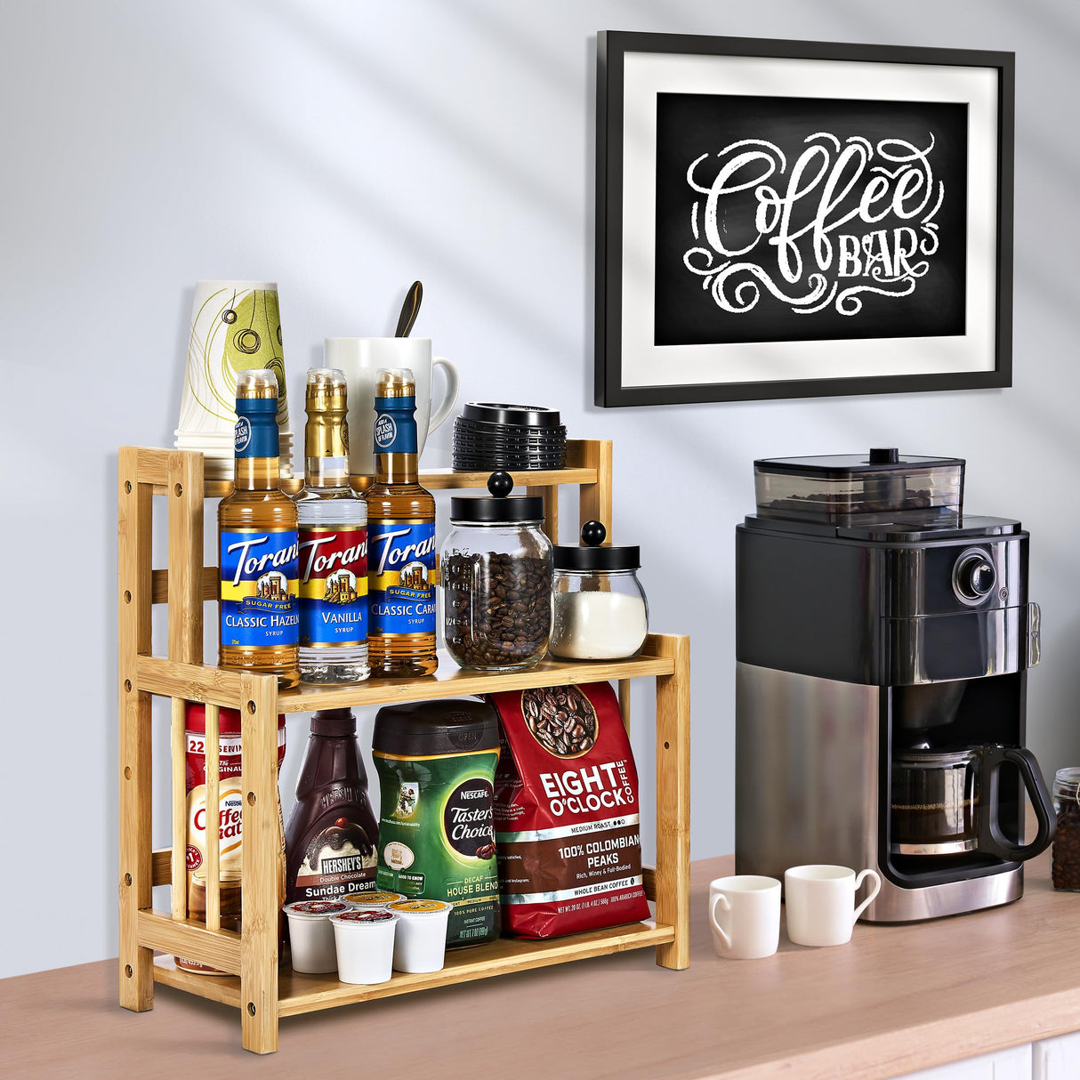 Sorbus Kitchen Countertop Organizer Bamboo Wooden Counter Storage Shelf Rack for Spice, Soap, Skin Care, Makeup Display Stand, Bathroom Shelves, Vanity, Office (3-Tier) Sorbus