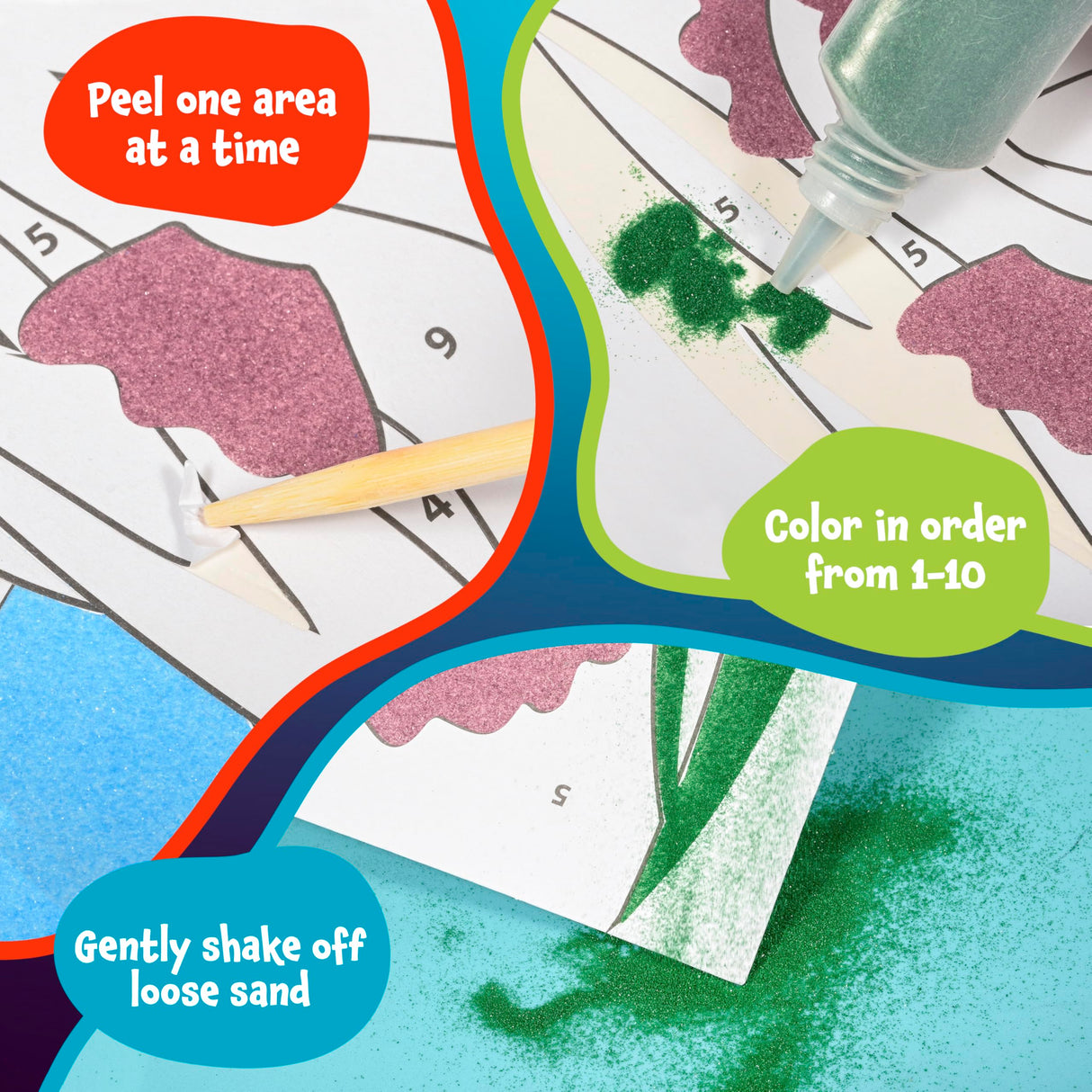 READY 2 LEARN Sand Art Gallery - Color by Number - Sea Life - Sand Art Kit for Kids - 10 Bright Colors - 4 Design Sheets with Frames - 2 Styluses READY 2 LEARN