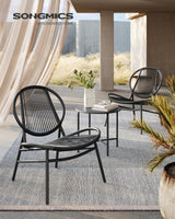SONGMICS Patio Furniture Set 3 Pieces, Garden Bistro Set, Acapulco Chairs, Outdoor Seating, Side Table and 2 Chairs, Indoor and Outdoor Conversation Set, Balcony Porch, Ink Black UGGF021B01 SONGMICS