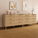 FUSOU 6 Drawer Dresser for Bedroom, Rattan Modern Dresser with Power Outlet, Wide Desktop Chest of Drawers Anti-tip, Oak Wood Storage Closet Dressers for TV, Living Room, Hallway, Entryway, Oak FUSOU