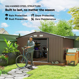 Outsunny 11' x 13' Outdoor Storage Shed, Garden Tool Metal Shed with Foundation Kit, Double Lockable Door, Air Vents and Sloping Roof, for Backyard, Patio, Lawn, Brown Outsunny