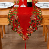 AMARED Christmas Embroidered Table Runner Cutwork Green Leaves Holiday Table Linens for Christmas Decorations 15x69 Inch AMARED