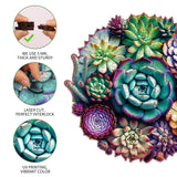 Mys Aurora Unique Wooden Jigsaw Puzzles - Mandala Succulent Plants, 500 Pcs King Size 16.9'' x 16.3'', Luxurious Shaped Wood Puzzle, Beautiful Package, Best Gift for Adults and Kids, Family Game Mys Aurora