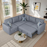 Trygoal 81 Inch Pull Out Sleeper Sofa, Sectional Couches for Living Room, 5-Seater Pull Out Couch with Storage, Convertible Sofa Bed for Small Space, Guest Room, Apartment, Gray Trygoal