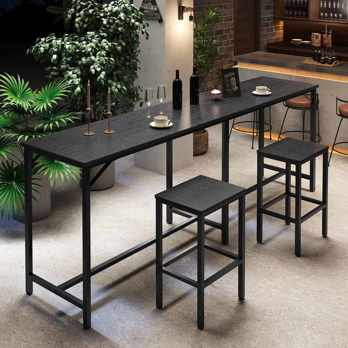 YATINEY 70.9" Bar Table and Chairs Set, Dining Table and Chair Sets, 3 Piece Counter Height Table and 2 Stools, Kithcen Table for Home Restaurant, Bar, Black BT09BB YATINEY