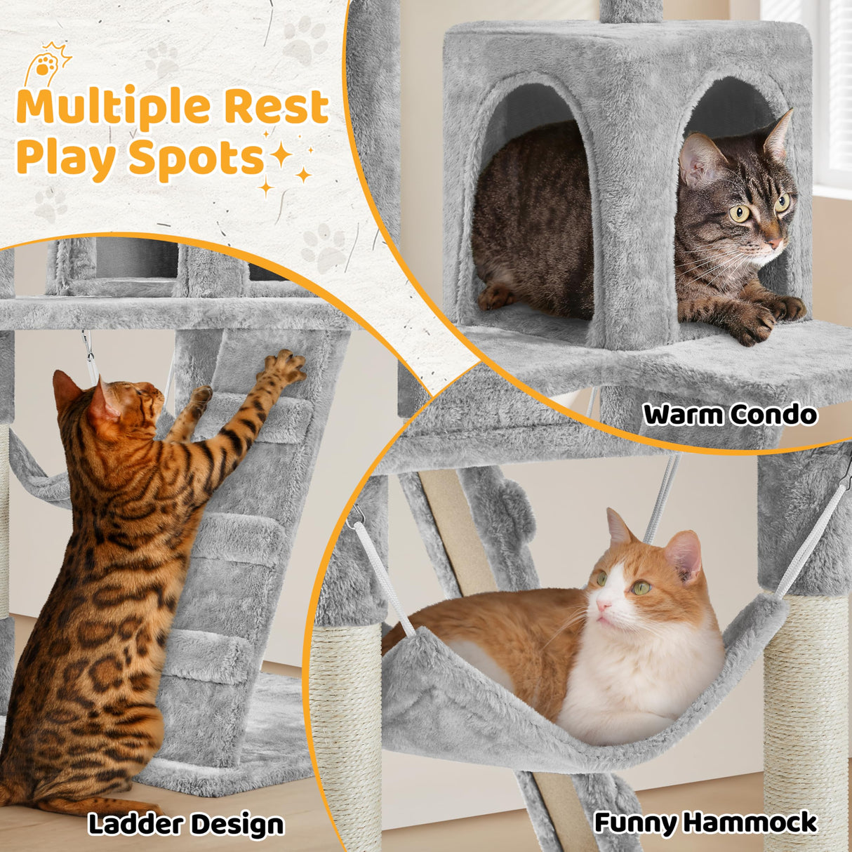Yaheetech Cat Tree Tower Kitten Condo Scratching Post with Hammock Basket 54in Yaheetech