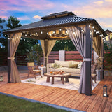 Airwire 10x12 FT Gazebo Hardtop Gazebo Aluminum Pergola with Aluminum Frame, Double Galvanized Steel Roof, Curtains and Netting Included Outdoor Gazebos Canopy for Patio, Backyard, Deck, Lawn,Grey AirWire