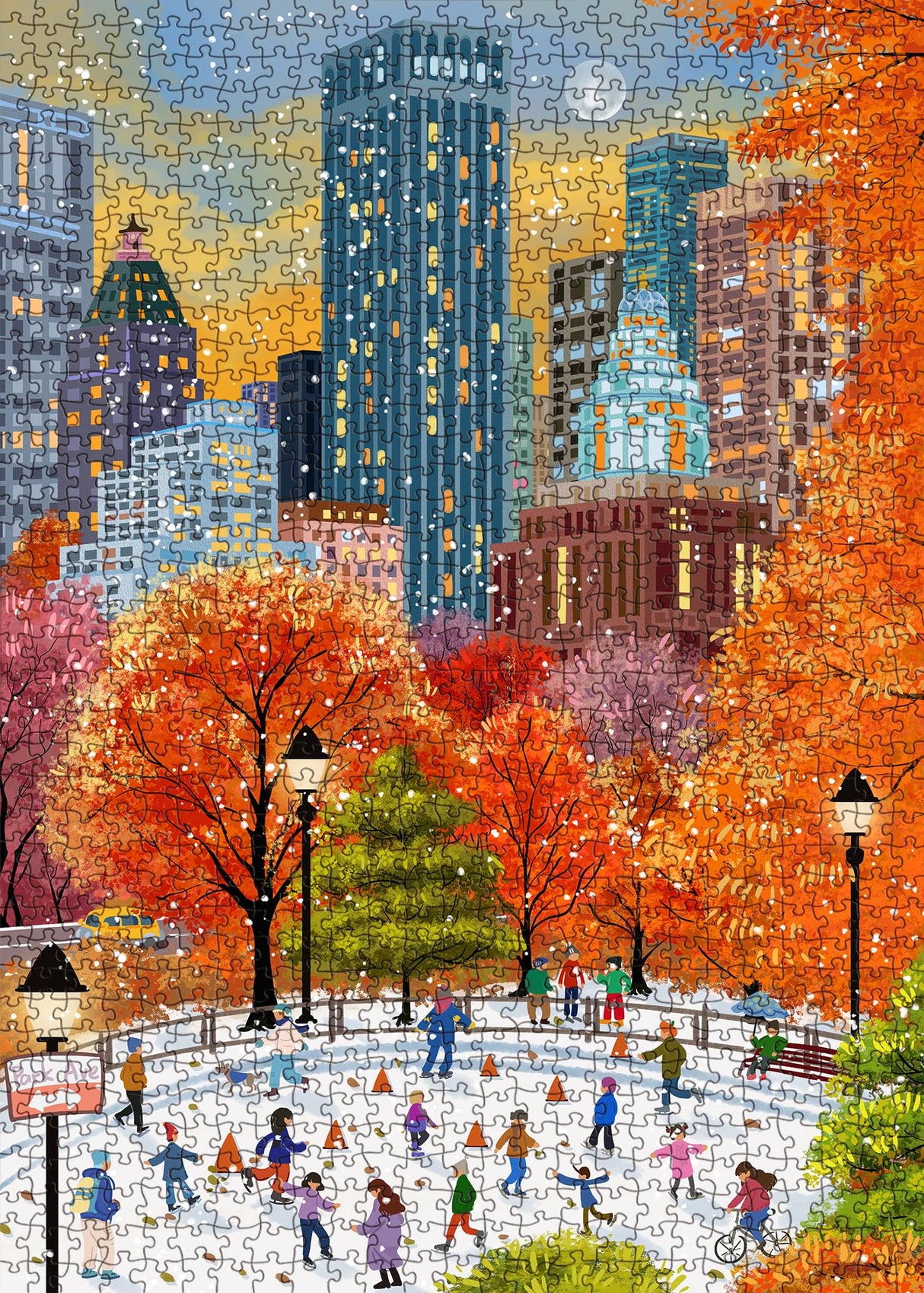 Fall Central Park Puzzles 1000 Pieces for Adults, Fun Fall Winter Snow Jigsaw Puzzle, Autumn Art Puzzle Collage as Home Decor BBOLDIN