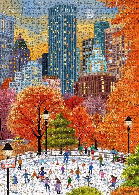 Fall Central Park Puzzles 1000 Pieces for Adults, Fun Fall Winter Snow Jigsaw Puzzle, Autumn Art Puzzle Collage as Home Decor BBOLDIN