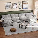 Shahoo Sectional Modular Sofa U Shaped Chenille Fabric Couch with High Supportive & Soft Sponges and Removable Ottoman, Sleeper Comfy Upholstered Furniture for Living Room, Grey Shahoo