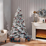 Yaheetech 6ft Pre-Lit Artificial Christmas Tree with 400 Warm White LED Lights & 940 PVC Tips,Hinged Snow Flocked Xmas Tree with Foldable Stand & Protective Sheet,Green & White Yaheetech