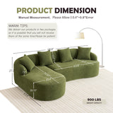 99" Oversized Curved Sectional Sofa with Chaise, Modern L-Shaped Chenille Cloud Couch, Extra Wide Deep Seat 4-Seater Couch with Pillows for Living Room, Apartment, or Home Theater, Green TTK