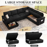 SUAWY 108 Inch Modular Sectional Sofa with Pull Out Bed, U Shaped 7 Seat Sectional Sleeper Sofa with Storage, Sectional Couches for Living Room,Cloud Modular Couch, Removable Sofa Cover, Black SUAWY