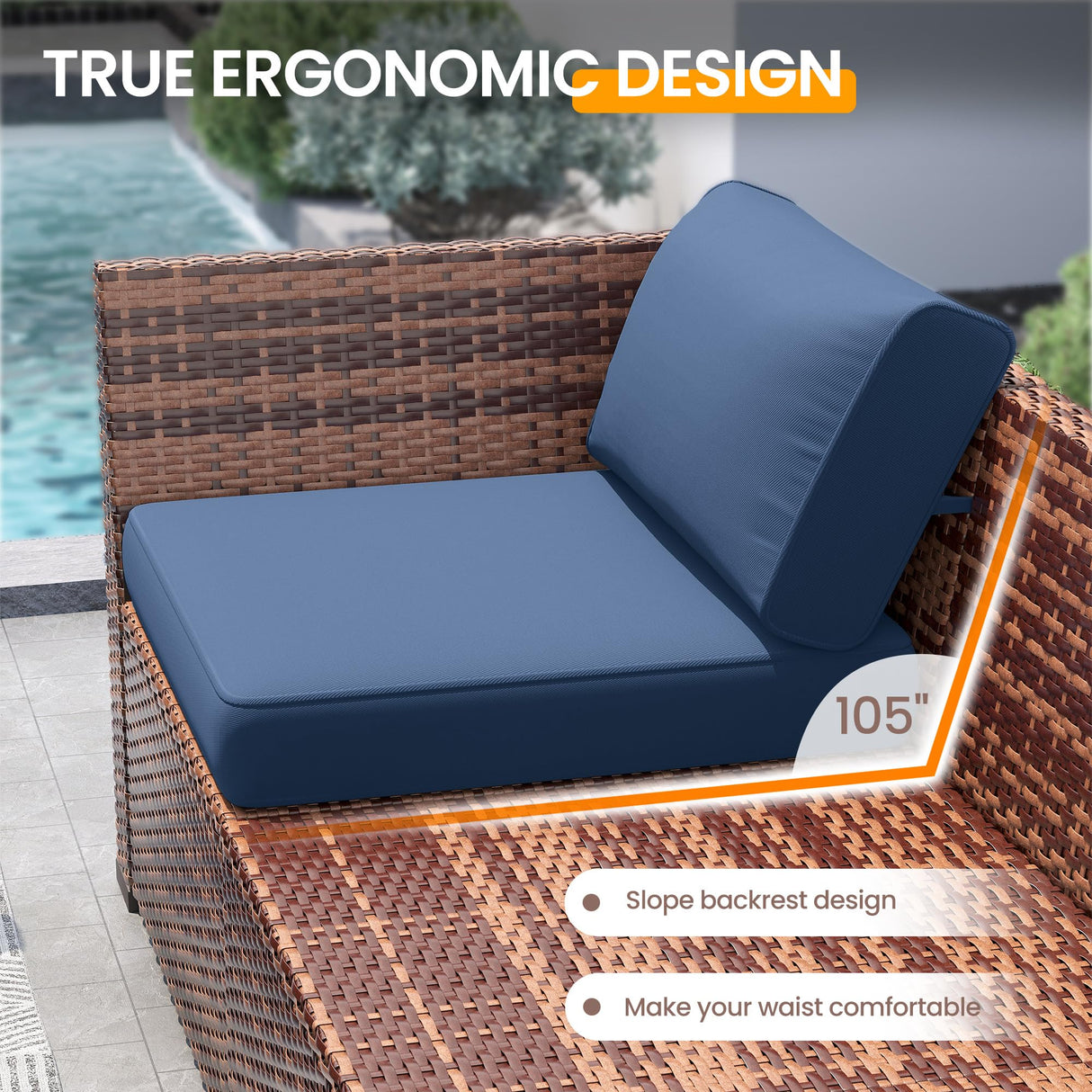 UDPATIO Patio Furniture Set, Modular Outdoor Sectional with 105°Slanted Back, 10 Pieces Rattan Conversation Set for Poolside, Backyard, Deck, with Coffee Table, Waterproof Cover, Blue UDPATIO
