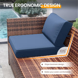 UDPATIO Patio Furniture Set with 44'' Fire Pit Table,Modular Outdoor Furniture Sets,Slanted Back Outdoor Sectional Conversation Set PE Rattan Sofa for Backyard W/Coffee Table,4'' Cushions,8 PCS,Blue UDPATIO