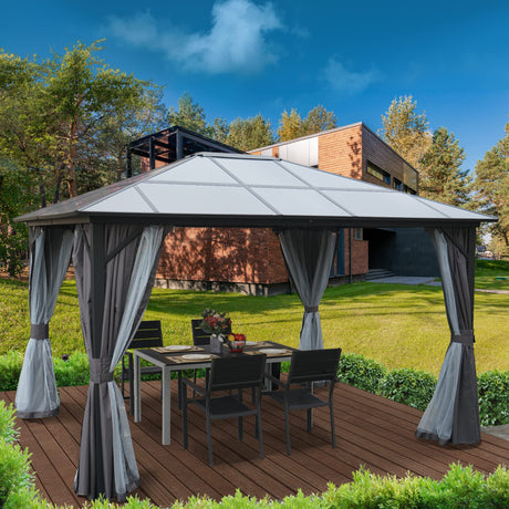 Kozyard Permanent Aluminum Hardtop Gazebo with Composite Polycarbonate Top for Outdoor Patio Lawn and Garden, Curtains and Netting Included (Edward 10ftx12ft) Kozyard
