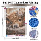 Cow Diamond Art Kits for Adults, Highland Cow Diamond Painting Kits for Adults Beginners, DIY 5D Diamond Painting with Round Gem Art Kits for Gift Home Wall Decor 12x16 Inch Fountor