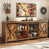 Farmhouse TV Stand for 80 Inch TV with Sliding Barn Door, Rustic Wood Entertainment Center Large Media Console Cabinet Long Television Stands,Console Table and Media Furniture for Living Room(Brown) chartustriable