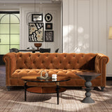 Jennifer Taylor Home Alto 88" Performance Velvet Tufted Chesterfield Sofa in Burnt Orange Jennifer Taylor Home