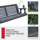 Amish Casual Heavy Duty 700 Lb Roll Back Treated Porch Swing with Hanging Chains and Cupholders (5 Foot, Semi-Solid Black Stain) Amish Casual