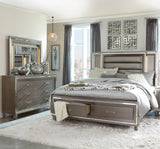 3pc LED Light Bedroom Set Queen Size Platform Bed Upholstered Headboard Silver Gray Finish Wooden Furniture Generic