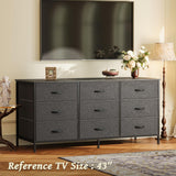 Huuger 9 Drawer Dresser, 47 Inch Dresser TV Stand for 50, 55 Inch TV, Entertainment Center with Drawers, Fabric Dresser Chest of Drawer for Bedroom, Closet, Black Huuger