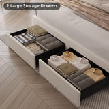 Fastroby Queen Size Bed Frame with Adjustable Headboard and 2 Storage Drawers, Upholstered Bed Frame Queen with RGB LED Light and Charging Station, Easy Assembly, No Box Spring Needed, Off White Fastroby