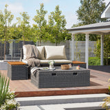 Devoko Outdoor Daybed Set Multifunctional Patio Day Bed Rattan Lounge Bed with 2 Side Tables for Backyard Porch Poolside Lawn Beach (Beige White) Devoko