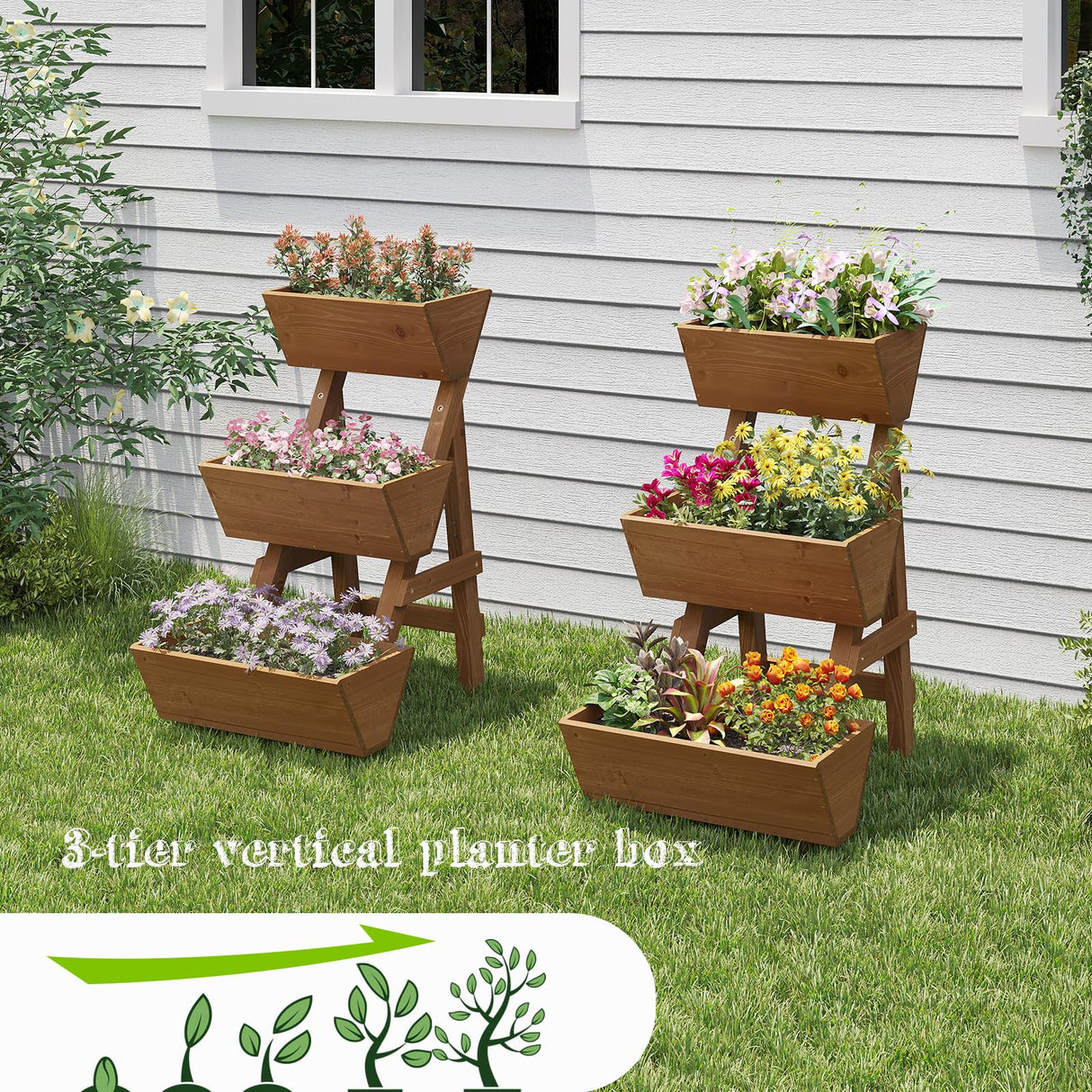 Dawnyard 3-Tiers Wooden Raised Garden Bed Tiered Planter Box Vertical Garden Planter Wood Plant Stand for Patio, Balcony, Freestanding. (Brown S) Dawnyard