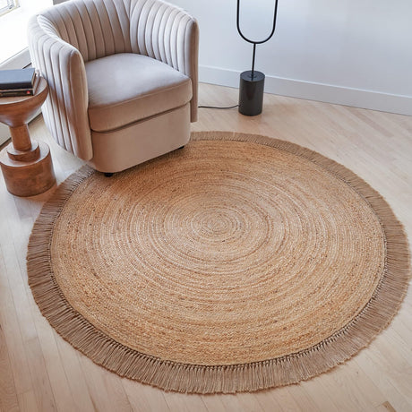 KIBAGA Beautiful 5x5 ft Round Jute Area Rug for Your Home - This Natural Hand Woven Rug Fits Perfectly Into Your Entry Area, Kitchen Or Living Room - Modern Braided Circle Mat Enhances Any Boho Decor KIBAGA