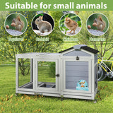 COZIWOW 39inches Fashion Wood Rabbit Hutch Indoor，Wide Space Small Animal Houses Habitats with Removable Tray&Safety Lock，Bunny Cage with Waterproof Roof&Solar Panels (Grey) COZIWOW