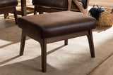 Baxton Studio Birk Mid-Century Modern Walnut Wood Dark Brown Distressed Faux Leather Ottoman Baxton Studio
