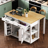 Merax Kitchen Island on Wheels with Extendable Dining Table & Power Outlet, Wood Kitchen Rolling Cart with Internal Storage Rack, 2 Drawers & 2 Cabinets, 47" Wide White Merax