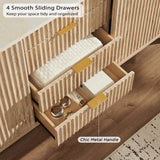 T4TREAM 60" Fluted Dresser with Sliding Doors and 4 Drawers, Modern Chest w/Faux Marble Top, Curved Profile Design, Dresser TV Stand, Wood Drawer Organizer for Bedroom, Living Room, Natural Oak T4TREAM