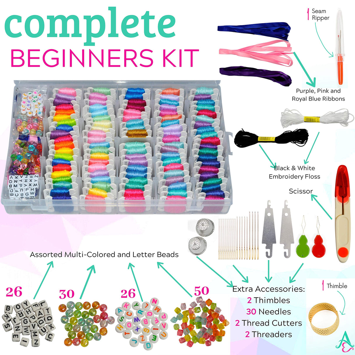 Athena's Elements Embroidery Floss - 276pcs Embroidery Thread and Accessories - Colors are Labeled with Std Codes - Perfect Thread for Cross Stitch, Hand Embroidery Athena's Elements