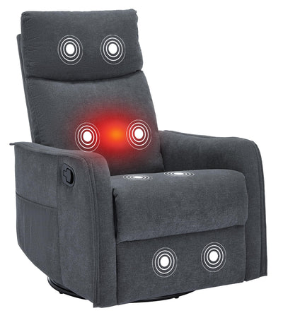 PELUMY Rocker Recliner Chair with Heat Massage - Manual Swivel Recliner for Living Room and Bedroom, 8 Vibration Points, Lumbar Heat, Glider Rocking Chair for Adults (Dark Grey)