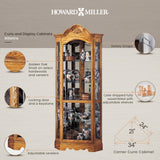 Howard Miller Wilshire Curio Cabinet, Golden Oak Finish with Lights Storage Cabinet - Adjustable Glass Shelves, Level Display Cases for Decorative Items, Collectibles, Living Room & Office Howard Miller