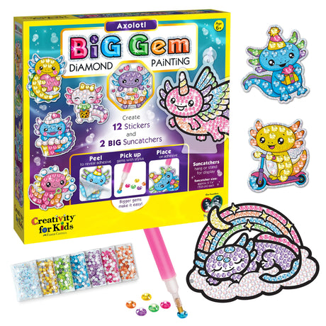 Creativity for Kids Big Gem Diamond Painting Kit: Axolotl Stickers & Suncatcher Kit - Boys and Girls Art & Craft, Axolotl Toys and Gifts for Kids (Ages 6+) Creativity for Kids