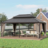 GREEN PARTY 14 X 20ft Hardtop Gazebo with Nettings and Curtains, Heavy Duty Double Roof Galvanized Steel, Outdoor Aluminum Gazebos Pergolas for Patios, Backyard, Deck, Garden, Lawns GREEN PARTY