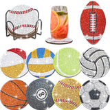 YLOLUL 10 Pcs Balls Shaped Diamond Painting Coasters Kits DIY Soccer Ball Football Diamond Painting Coasters with Holder for Beginners Adults and Kids Art Craft Supplies Gift YLOLUL