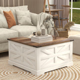 TaoHFE Lift Top Coffee Table with Storage,Rustic White Farmhouse Coffee Table, Square Storage Compartment and Adjustable Shelves Coffee Tables for Living Room (Oak White) TaoHFE