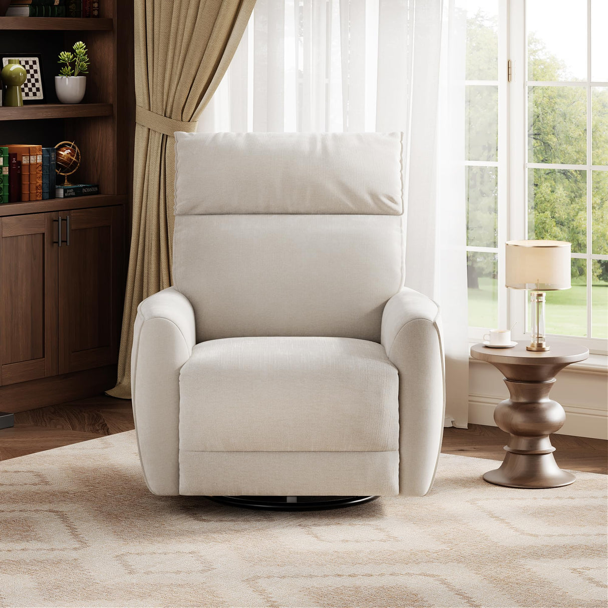 GarveeHome Power Recliner Chair, 270° Swivel Rocking Glider with USB Charging Port, Soft Chenille Upholstered Fabric, Ergonomic Modern Nursery Chair for Living Room, Bedroom, Nursery (Beige) GarveeHome