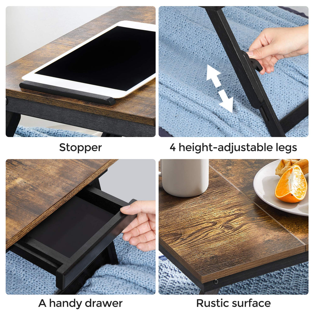 SONGMICS Laptop Desk, Bed Sofa Breakfast Tray, Adjustable Tilt Top, Right-Left Handed, Adjustable Folding Legs, Drawer, Rustic Dark Brown ULLD110B01 SONGMICS